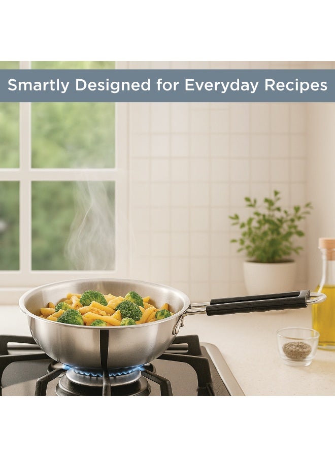 Kraft Futuretec Triply Stainless Steel Wok – 24 cm, 2.5 mm Thick Wok | Ideal for Stir-Frying, Sautéing & Tossing | Healthy Cooking with Less Oil & Even Heat Distribution - Image 3